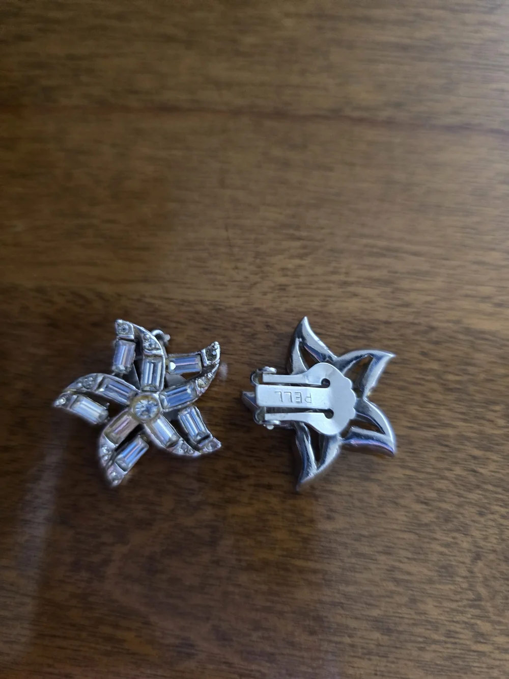 Pell Mid-century Vintage Crystal Starburst Clip-On Earrings - Silver Tone